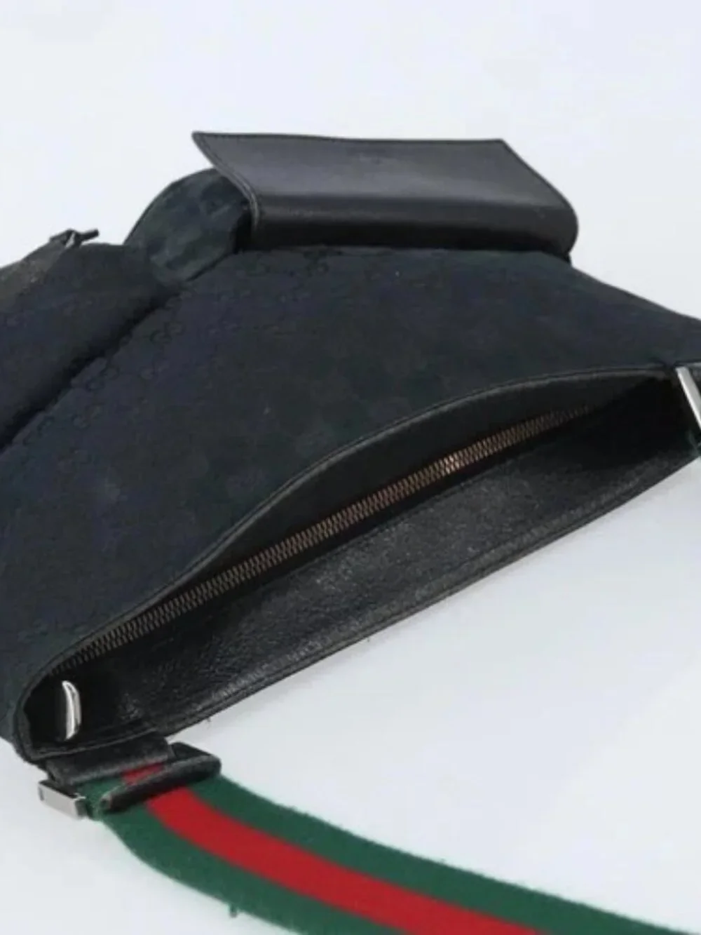 GUCCI GG Canvas Web Sherry Line Shoulder Bag Black Red Green 169937 Auth YKZ350